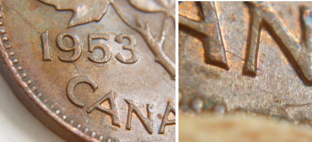 1 Cent 1953-Coin fendillé au revers sous 9+entre AN de cANada-1.JPG