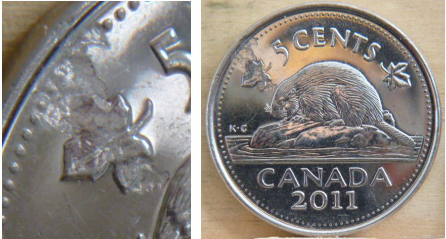 5 Cents 2011-Frappe a travers la graisse feuille gauche.JPG