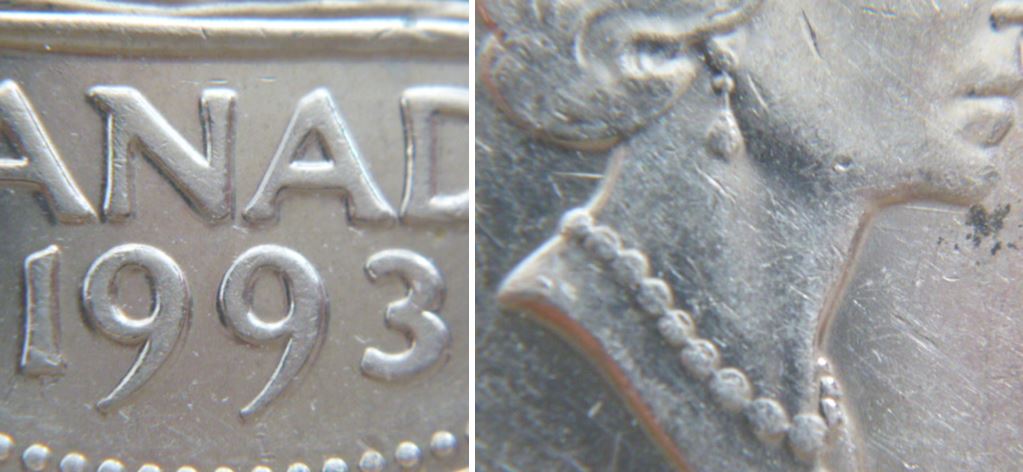 5 Cents 1993-Dommage de coin a travers la gorge de effigie-1.JPG