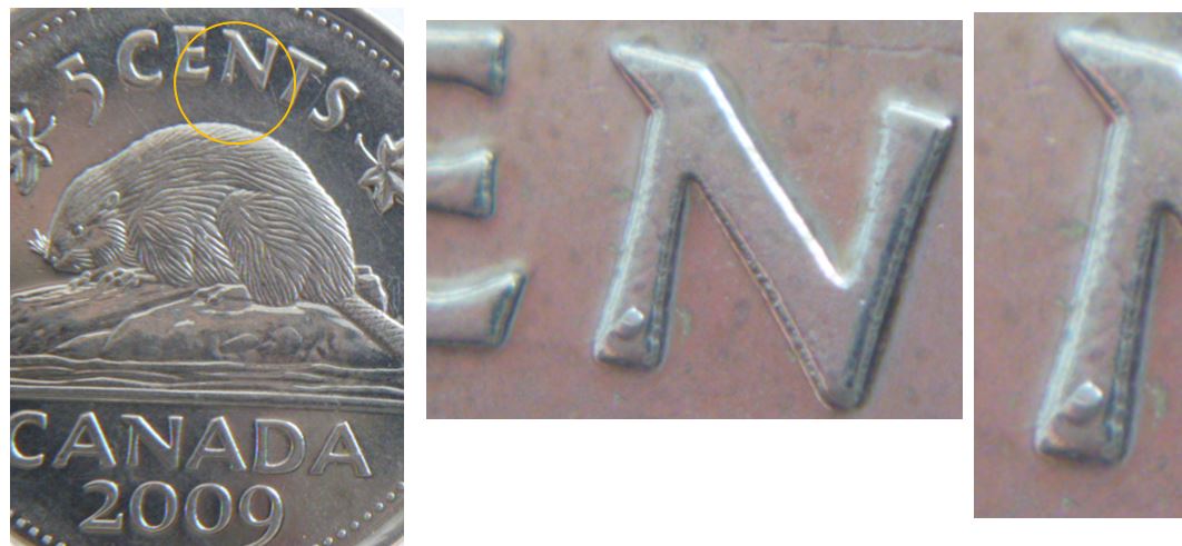 5 Cents 2009-Point sur patte du N de ceNts.JPG
