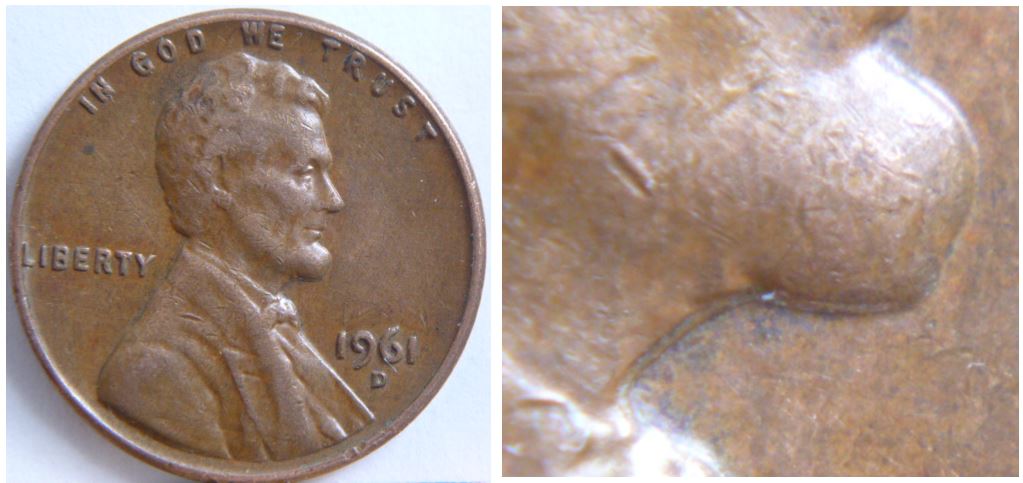 1 Cent USA 1961D-Double visage de Lincoln-Coin détérioré-1.JPG