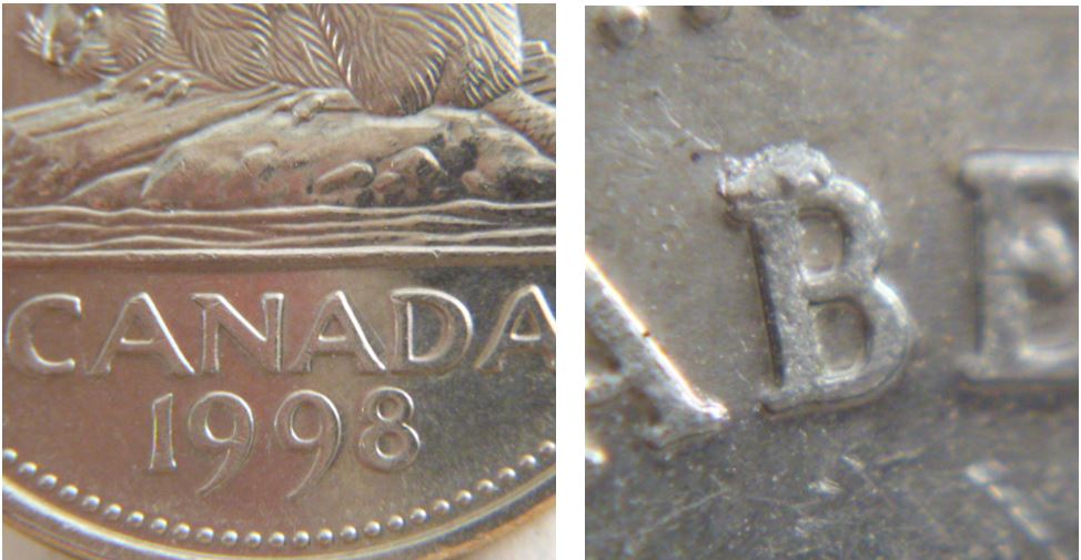 5 Cents 1998-Éclat de coin sur B de elyzaBeth.JPG