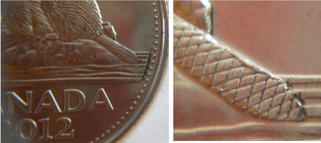 5 Cents 2012-Éclat coin sur la queue du castor-1.JPG
