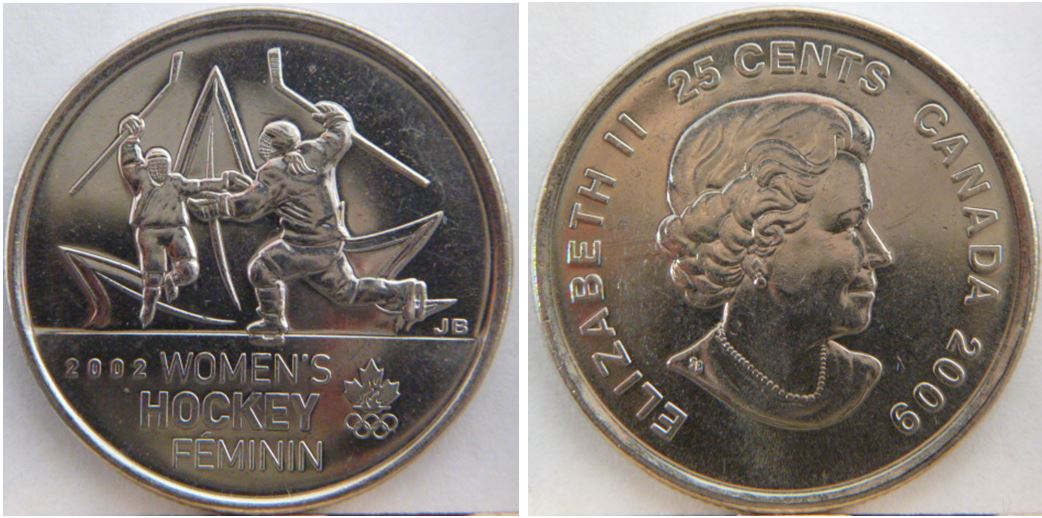 25 Cents 2009 Hockey feminin-Éclat de coin sur nez effigie-1.JPG