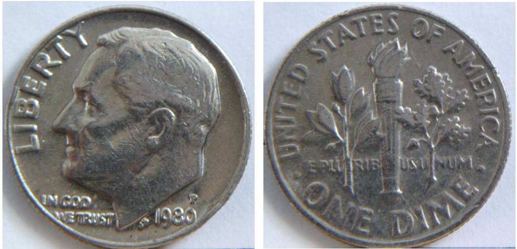 10 Cents USA 1980P- Coin fendillé sous le flambo-1.JPG