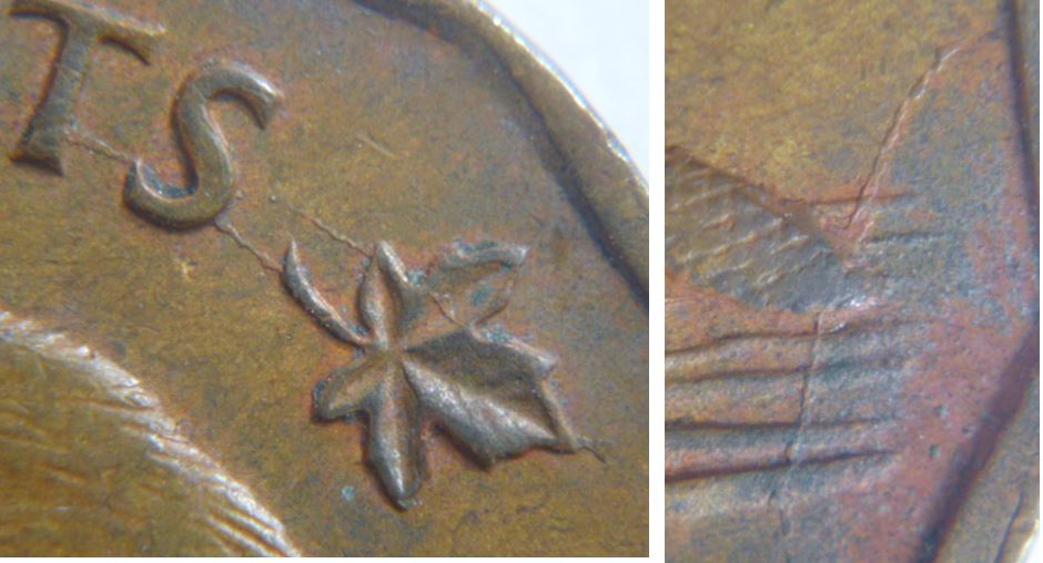 5 Cents 1942 T-Coin fendillé près de la queue et de la feuille droite -2.JPG