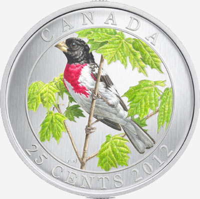 Pièce de 25 cents colorée 2012 - Cardinal à poitrine rose