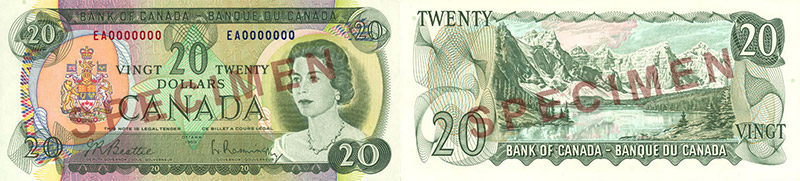 Valeur des billets de banque de 20 dollars de 1969 à 1975
