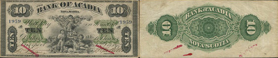 10 dollars 1872 - Bank of Acadia banknotes