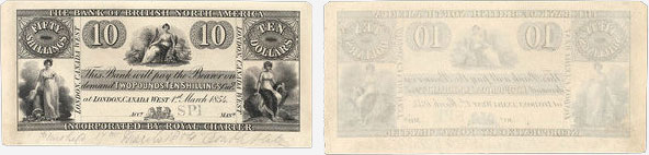 Billet de 10 dollars 1854 de la Bank of British North America