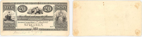 Billet de 20 dollars 1855 de la Bank of British North America