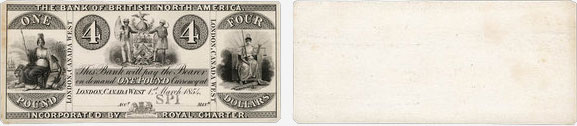 Billet de 4 dollars 1854 de la Bank of British North America