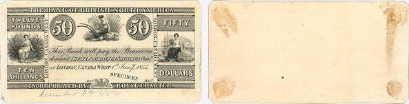 Billet de 50 dollars 1855 de la Bank of British North America
