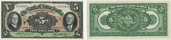 Billet de 5 dollars 1929 de la Banque de la Nouvelle-Écosse