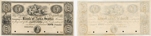 Billet de 5 livres 1852 de la Banque de la Nouvelle-Écosse