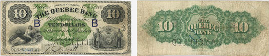 Billet de 10 dollars 1888 de la Quebec Bank