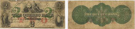 Billet de 2 dollars 1865 de la Quebec Bank