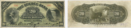 Billet de 20 dollars 1898 de la Quebec Bank
