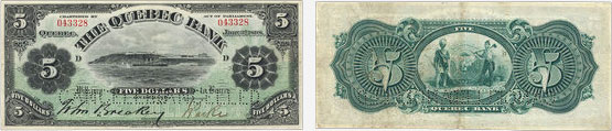 Billet de 5 dollars 1898 de la Quebec Bank