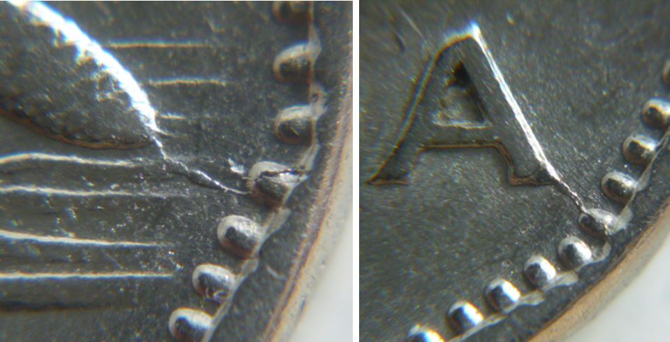 5 Cents 1960-Coin fendillé la queue du castor+après au dernier A de canadA-4.JPG