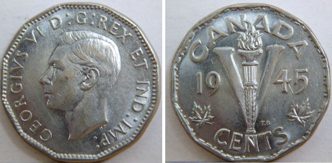 5 Cents 1945-Dommage de coin  près de l'oeuil de effigie+Éclatde coin dans C-1.JPG