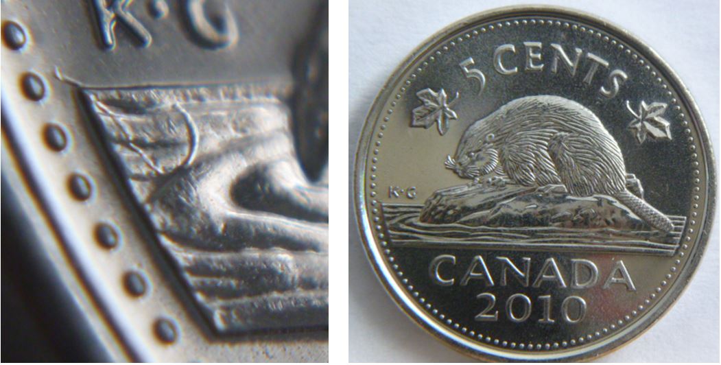 5 Cents 2010-Un crochet dans l'eau devant buche-Éclat coin ou accumulation-1.JPG