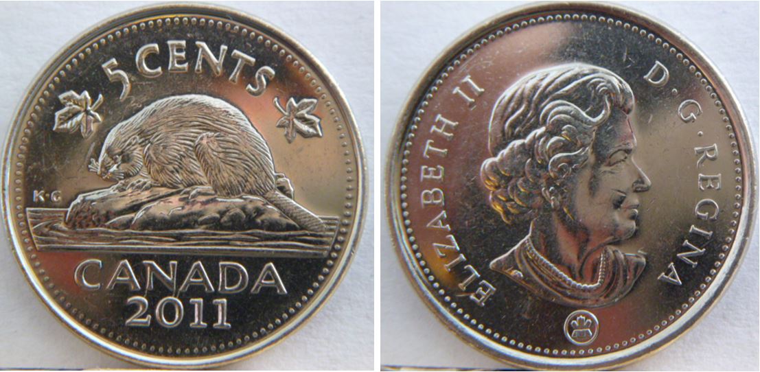 5 Cents 2011-NA de caNAda attaché apprès 20 de la date-Coin fendillé-1.JPG