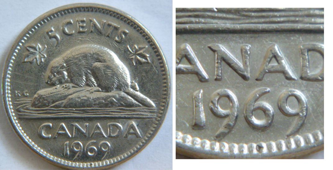 5 Cents 1969-Grosse date double revers-Coin détérioré revers-1.JPG