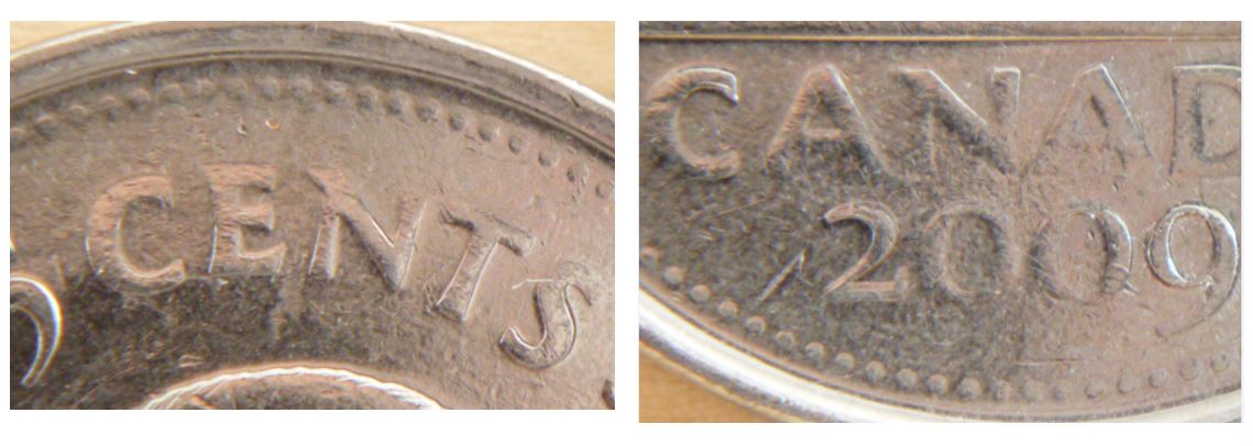 5 Cents 2009 - Frappe à travers la graisse Revers & Avers -3.JPG