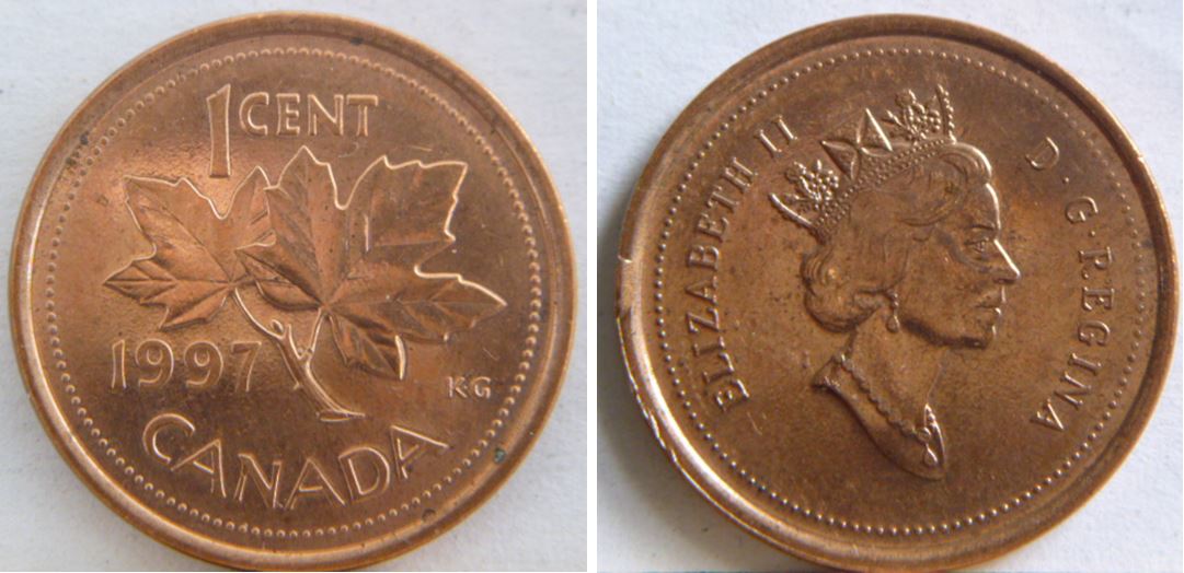 1 Cent 1987- Coin brisé du coté Avers-1.JPG