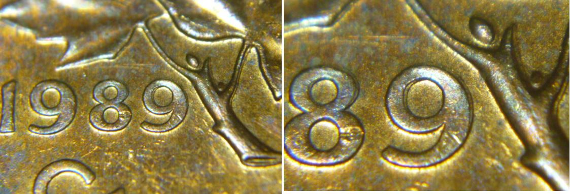 1 Cent 1989-Double 89 et la tige-Coin détérioré.JPG