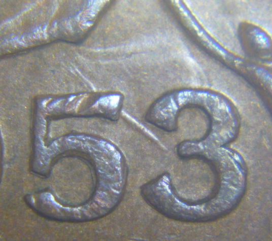 1 Cent 1953.NSF-Double 53-Hanging 3 double et Dommage du coin a travers 5-3.JPG