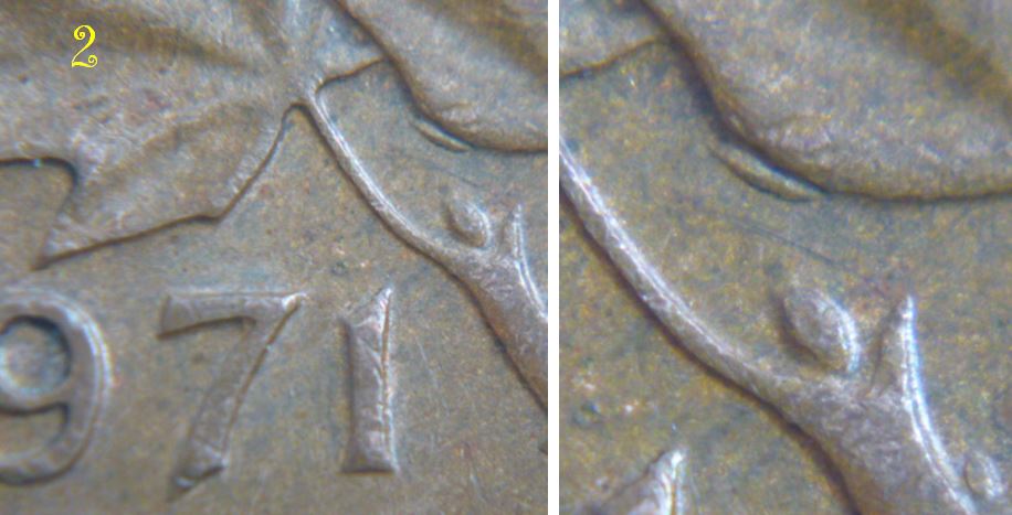 1 Cent 1971-Éclat coin sous la feuille droite-2.JPG