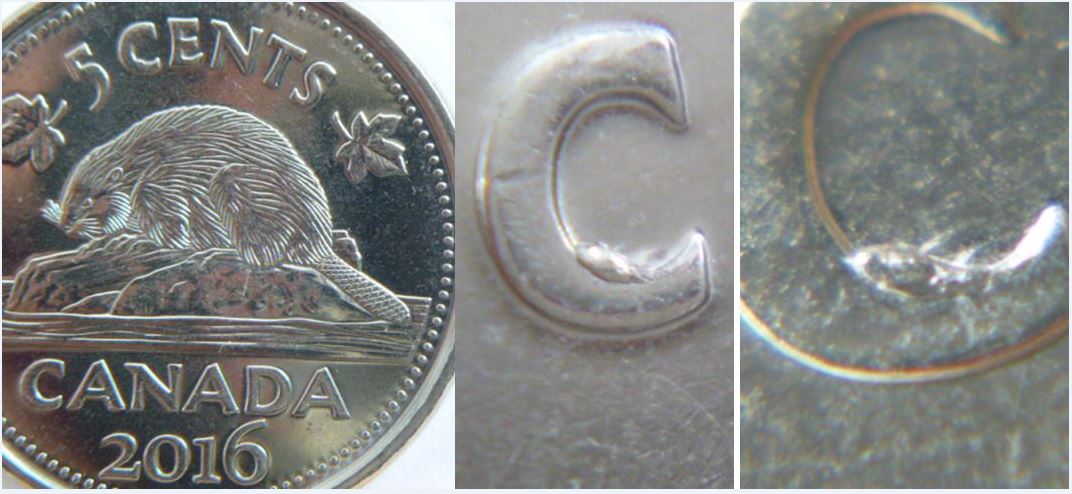 5 Cents 2016-Éclat de coin dans le C de Cents.JPG
