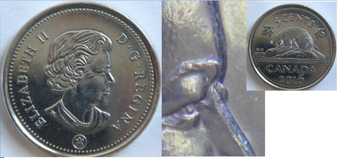 5 cents 2016- Éclat du coin entre les yeux.JPG