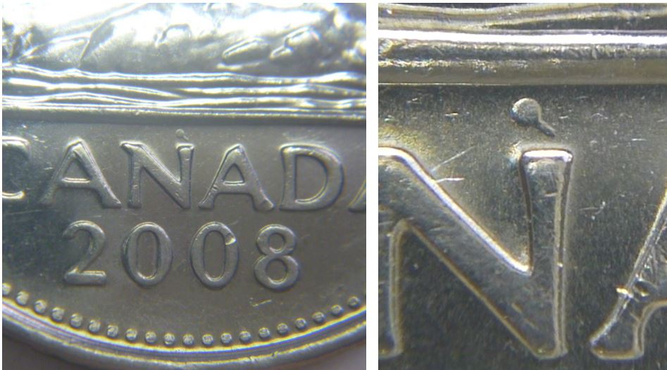 5 Cents 2008 -Éclat du coin en forme  suçon au dessus du N de caNada.JPG