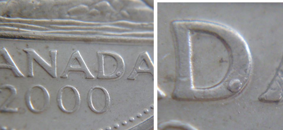 5 Cents 2000-Éclat du coin sur le D de canaDa.JPG