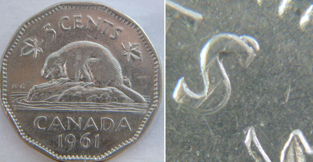5 Cents 1961-Éclat coin sur 61 et S de centS.JPG