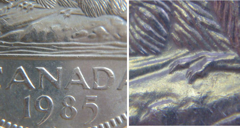 5 Cents 1985-Griffe additionnelle-éclat coin.JPG