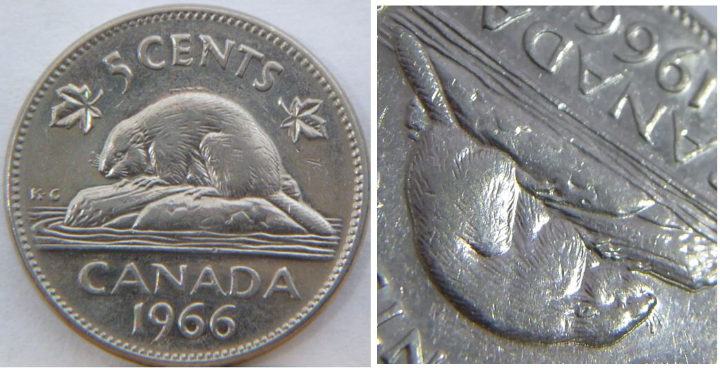 5 Cents 1966-Double castor-coin détérioré-1.JPG