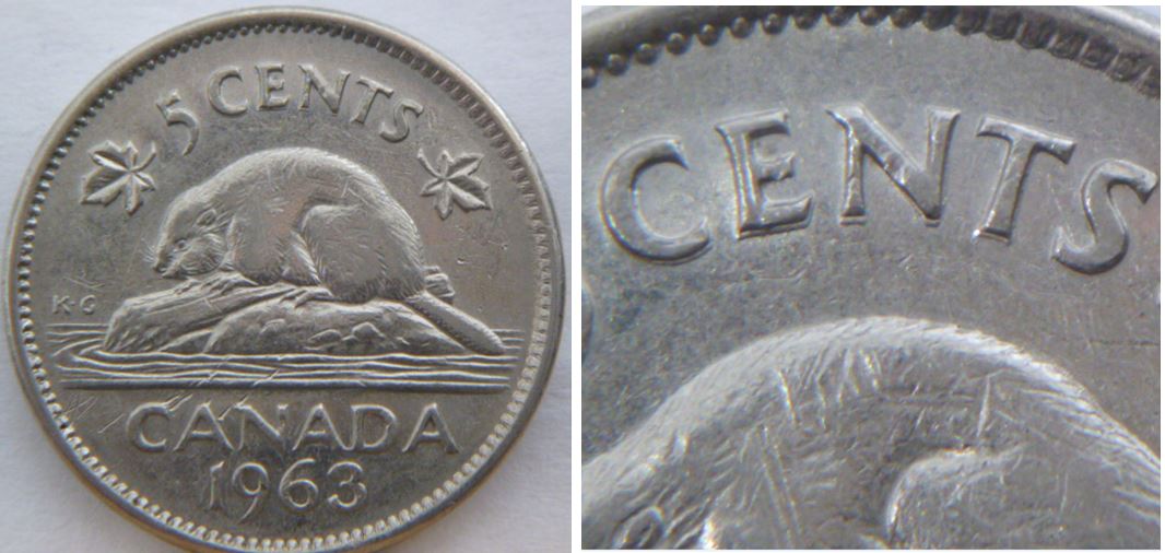 5 Cents 1963-Double CENts-Coin détérioré-1.JPG