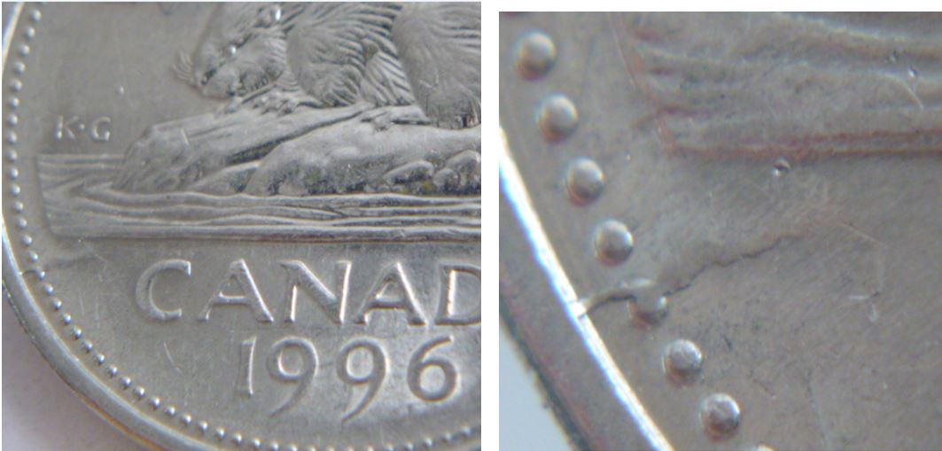 5 Cents 1996L-Coin fendillé devant canada-2.JPG