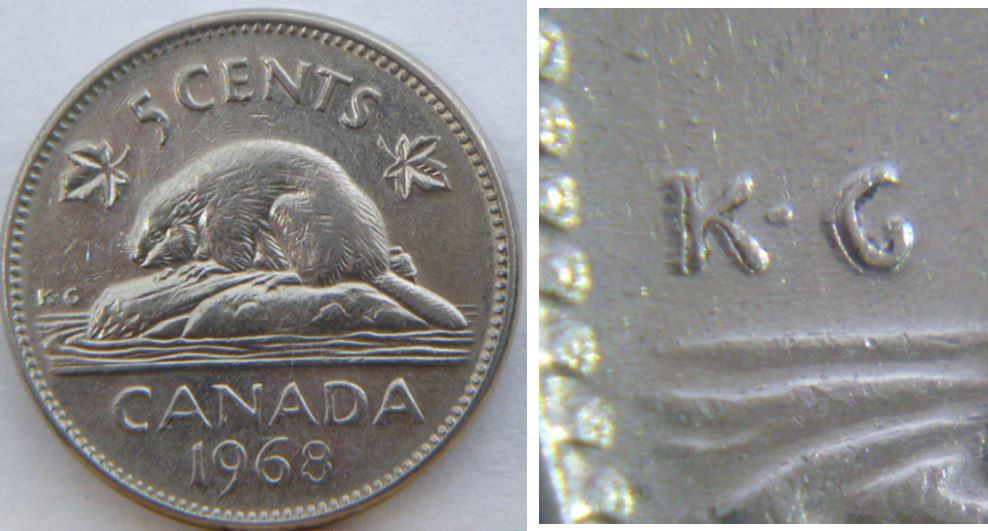 5 Cents 1968-Double K.G et la tête du castor-1.JPG