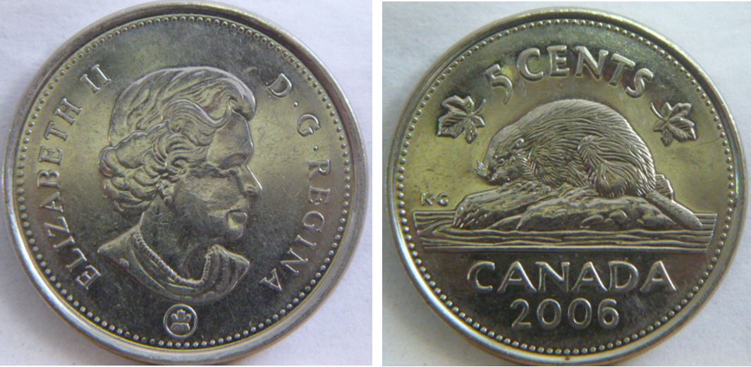 5 Cents 2006-Frappe a travers visage de effigie-1.JPG