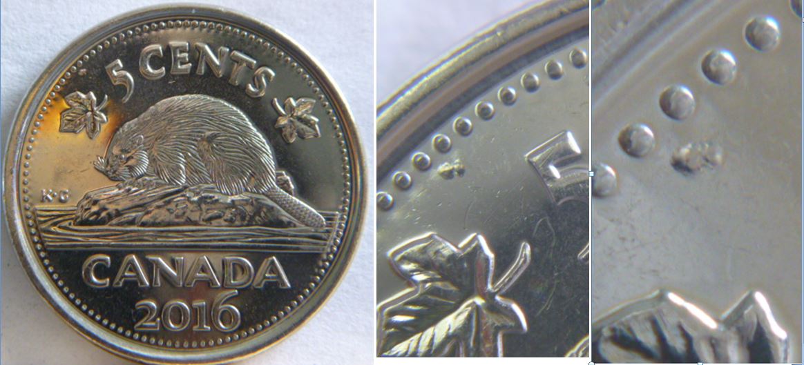5 Cents 2016- Éclat coin entre la feuille et le 5.JPG