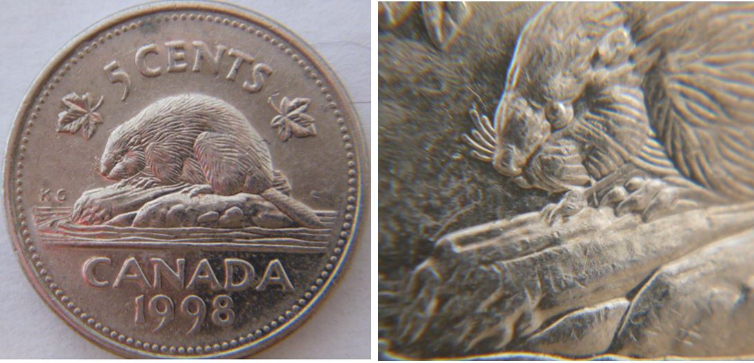 5 Cents 1998- Domage du coin-Épine au dessus patte avent--1.JPG