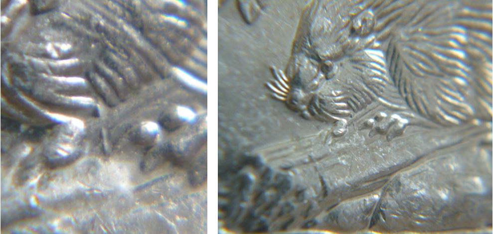 5 Cents 1998-Domage du coin- Épine au dessus patte avent--2.JPG