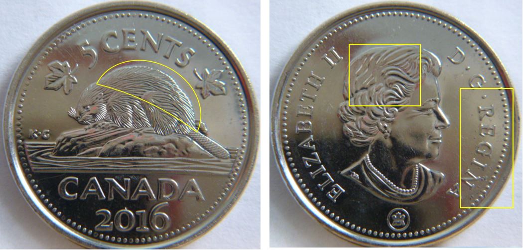 5 Cents 2016-Coin fendillé-accumulation et Polissage excésif-1.JPG