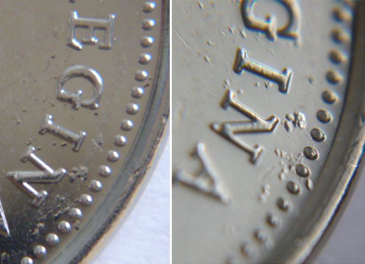 5 Cents 2016-Coin fendillé-accumulation et Polissage excésif-3.JPG