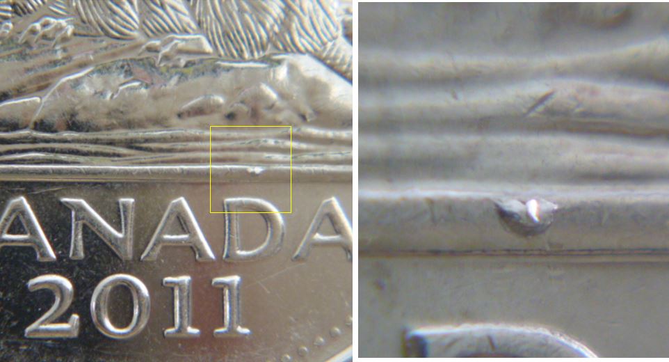 5 Cents 2011-Éclat coin  sur la derrière ligne d'eau.JPG